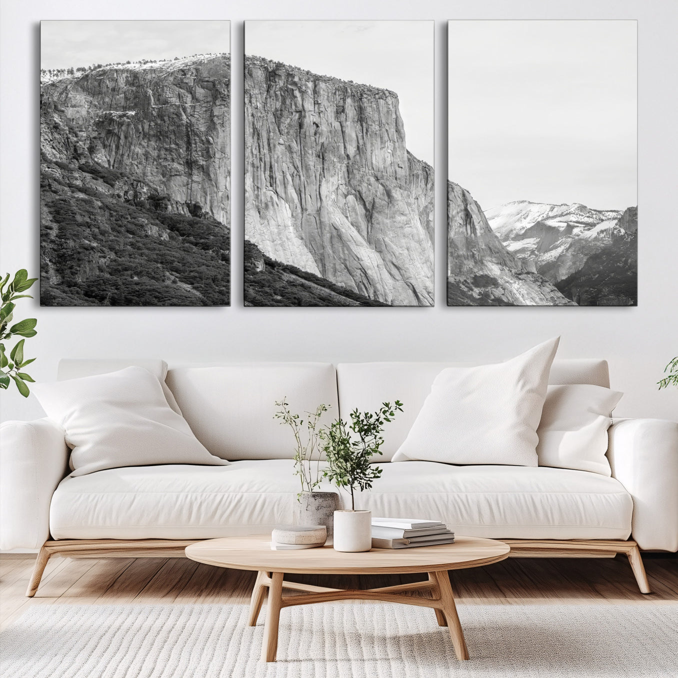 39393420-MGV-CV-60X30-3P-El Capitan Wall Art Canvas Print – Framed Yosemite Cliff Monochrome Mountain Landscape Nature Artwork for Home Office