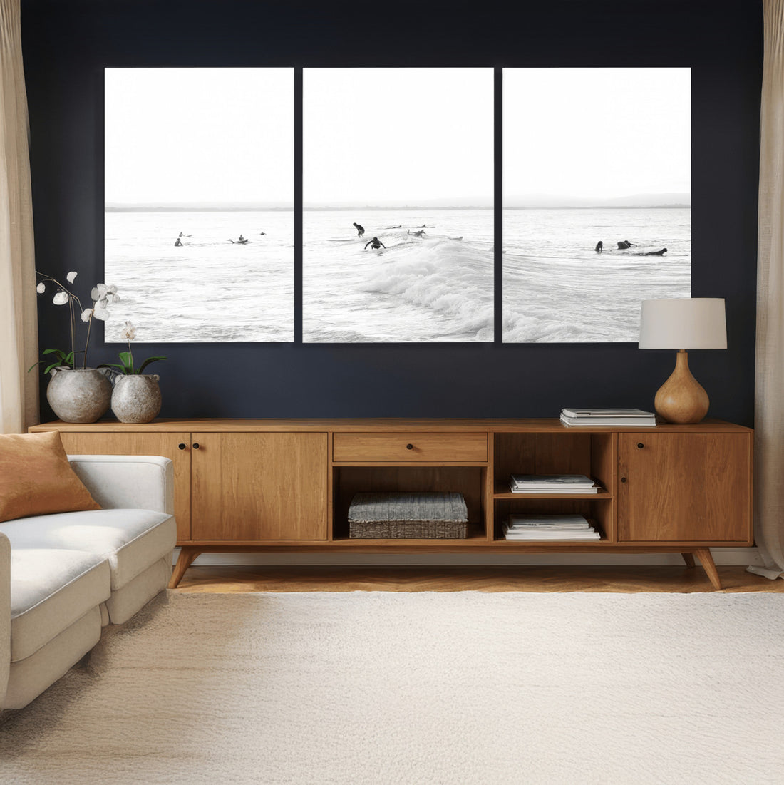 Minimalist Surf Wall Art Canvas Print | Black and White