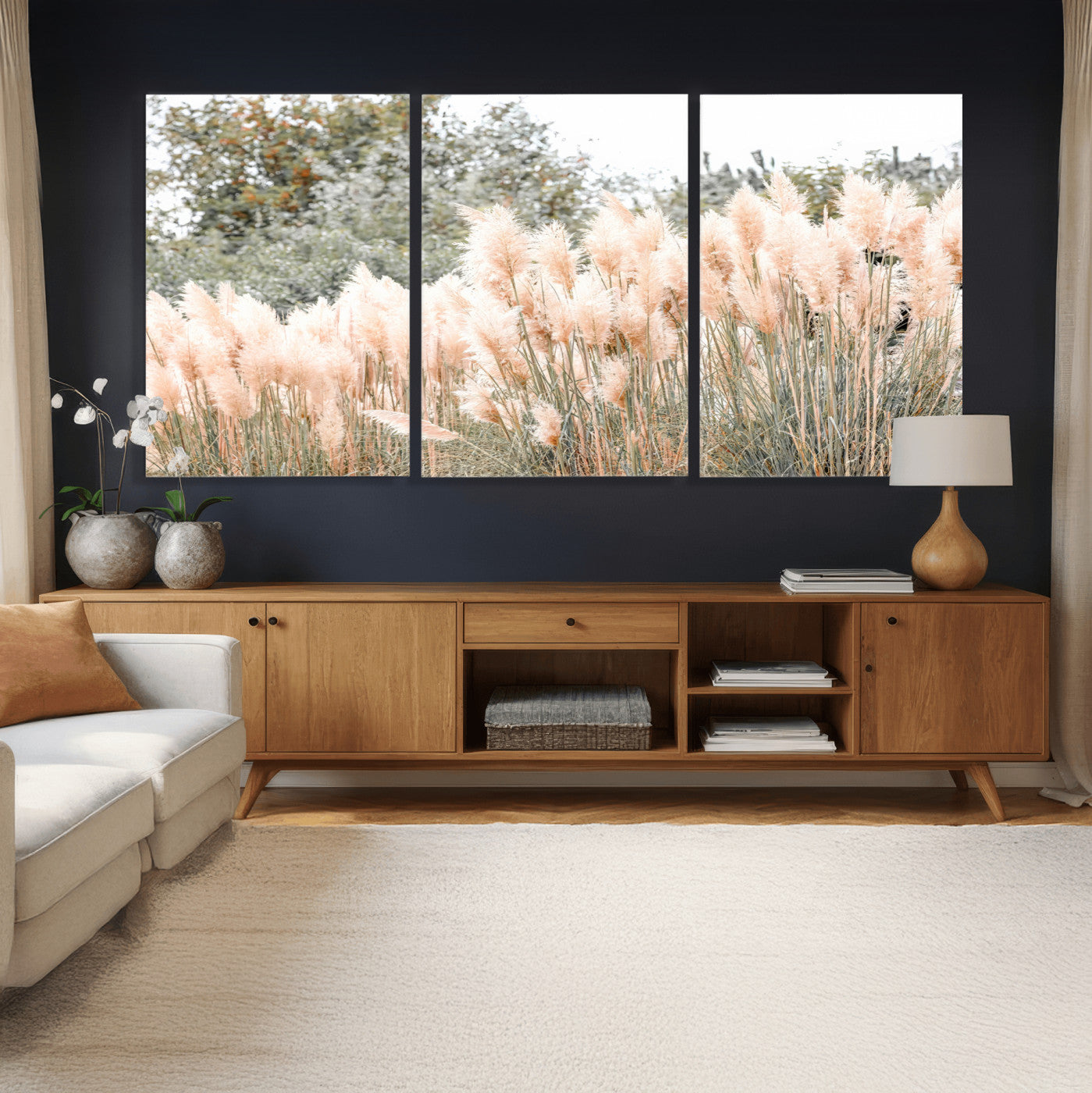 21826392-MGV-CV-36X24 - Pampas Grass Wall Art – Soft Blush Hues and Natural Texture Canvas Print, Serene Outdoors & Botanical Charm for Living Room or Nature Decor