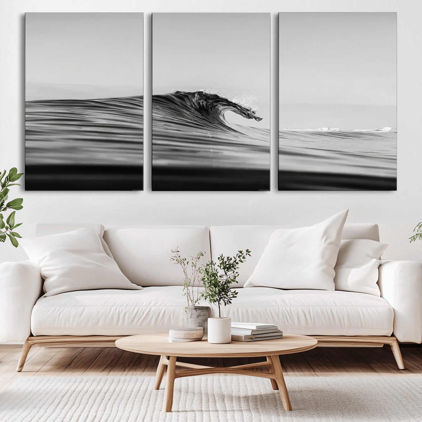 24029476-MGV-CV-36X24-Black Wave Wall Art Canvas Print – Framed Abstract Surf Minimalist Ocean Modern Coastal Seascape Artwork for Home Office