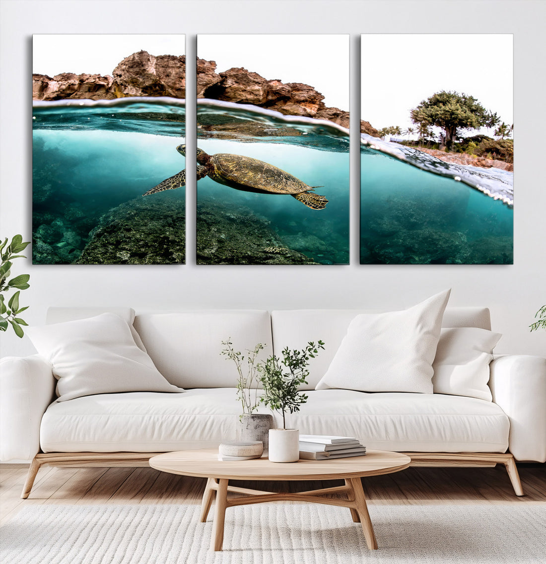 Sea Turtle Wall Art Canvas Print, Framed Ocean Life Tropical Coastal Art
