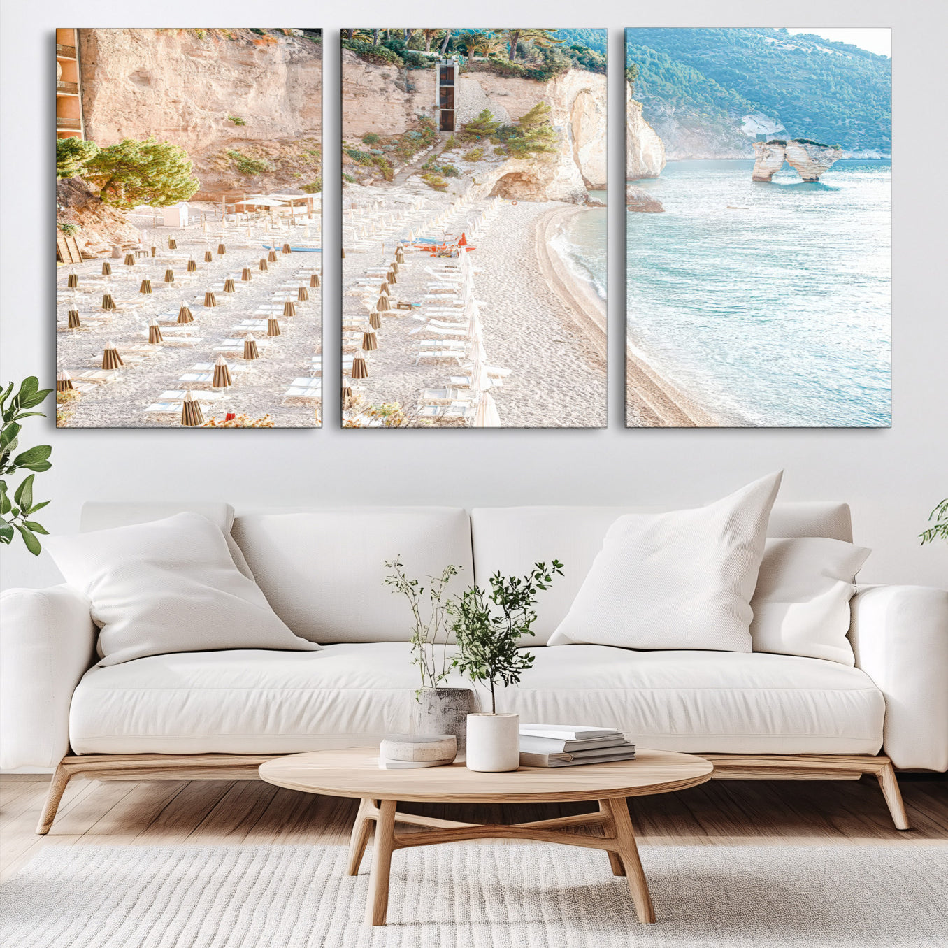 84816639-MGV-CV-60X30-3P-Beach Wall Art Canvas Print, Framed Coastal Art Picture Print, Summer Shore Perfect Coastal Decor