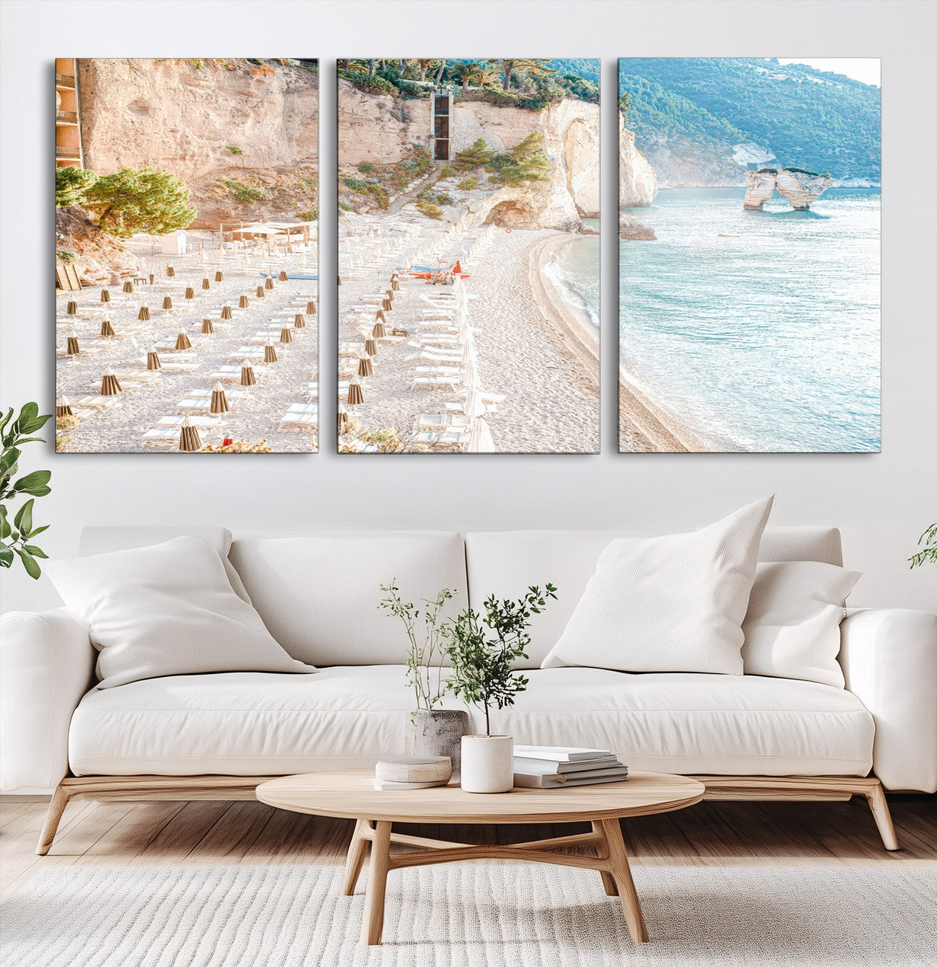 84816639-MGV-CV-60X30-3P-Beach Wall Art Canvas Print, Framed Coastal Art Picture Print, Summer Shore Perfect Coastal Decor