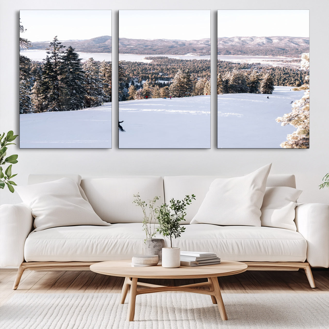 79857868-MGV-CV-60X30-3P-Snowy Mountain Wall Art Canvas Print, Framed Ski Slope Art Picture Print, Winter Forest Perfect