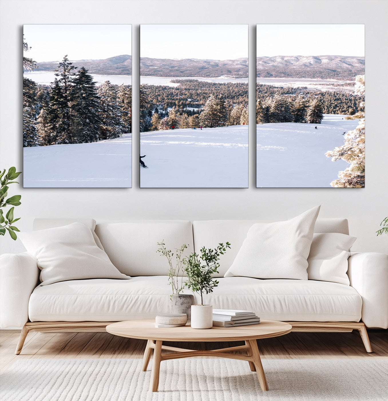 79857868-MGV-CV-60X30-3P-Snowy Mountain Wall Art Canvas Print, Framed Ski Slope Art Picture Print, Winter Forest Perfect