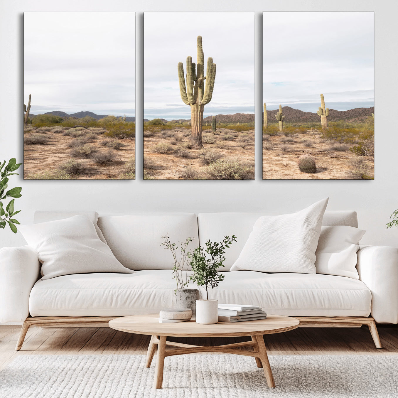 MGV-CV-60X30-3P - Saguaro Cactus Wall Art Canvas Print, Framed Desert Cactus Art Picture Print, Earthy Desert Perfect Southwestern Boho Decor Artwork
