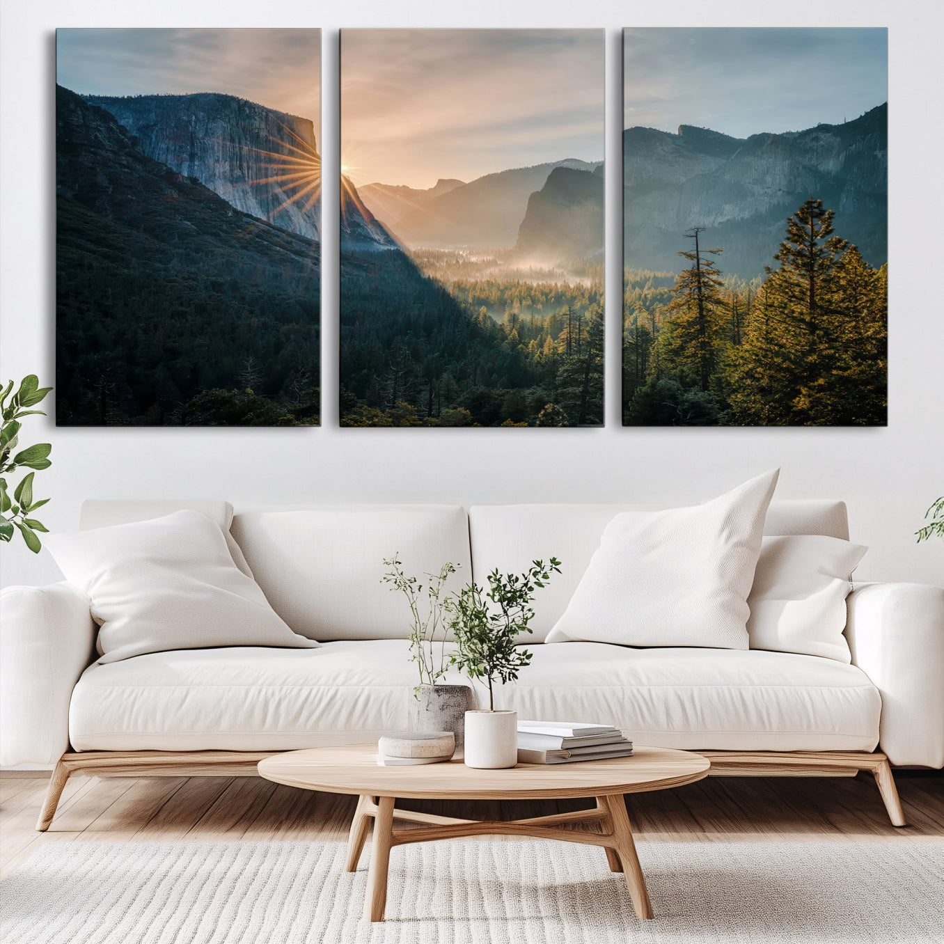 51605481-MGV-CV-60X30-3P-Yosemite Valley Wall Art Canvas Print – Framed Mountain Landscape National Park Scenic Nature Artwork for Home Office