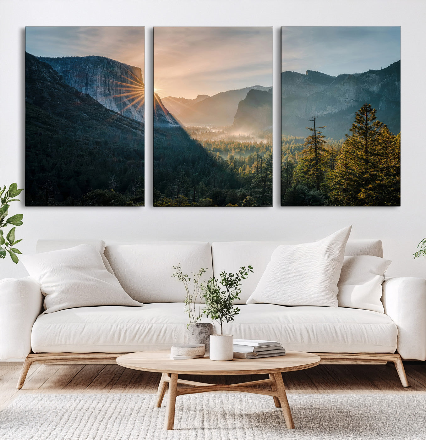 51605481-MGV-CV-60X30-3P-Yosemite Valley Wall Art Canvas Print – Framed Mountain Landscape National Park Scenic Nature Artwork for Home Office