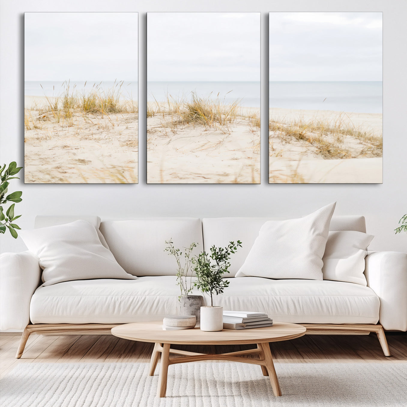 13146857-MGV-CV-60X30-3P-Beach Dunes Wall Art Canvas Print – Framed Serene Coastal Grass and Sand Scene Artwork for Home, Office, Living Room