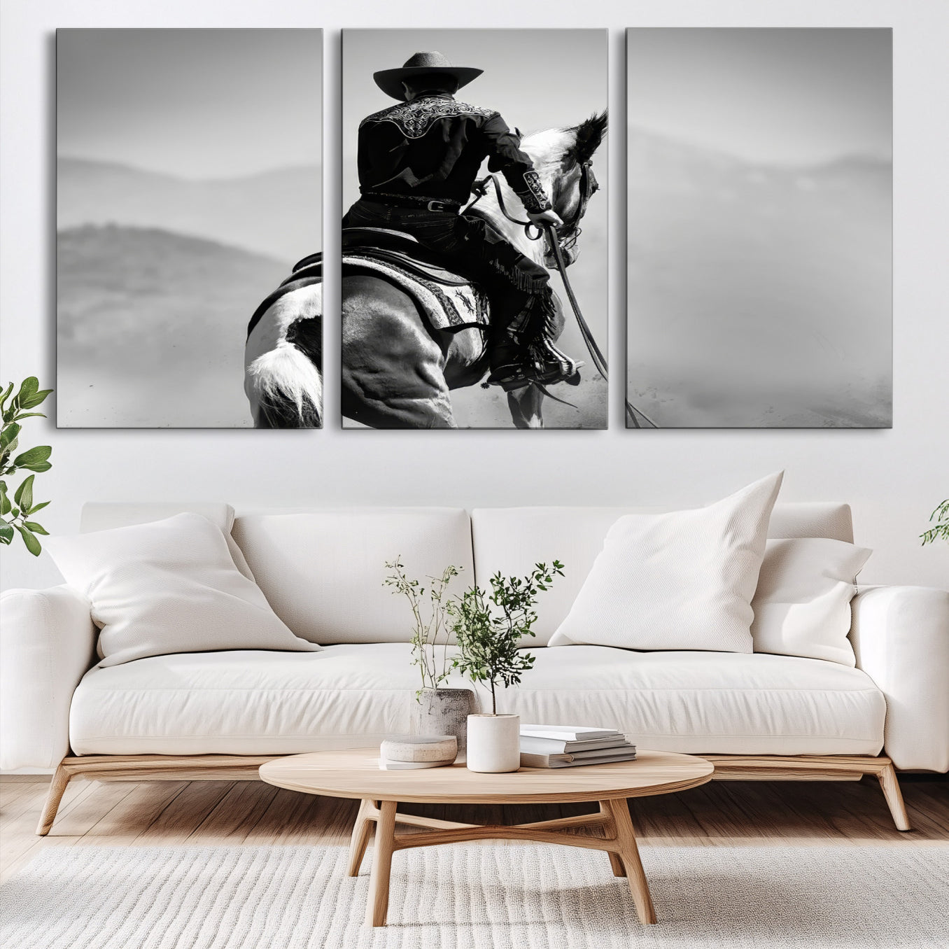 83102464-MGV-CV-60X30-3P-Western Wall Art Canvas Print – Framed Cowboy and Horse Scene Artwork for Rustic Western Home, Office Decor
