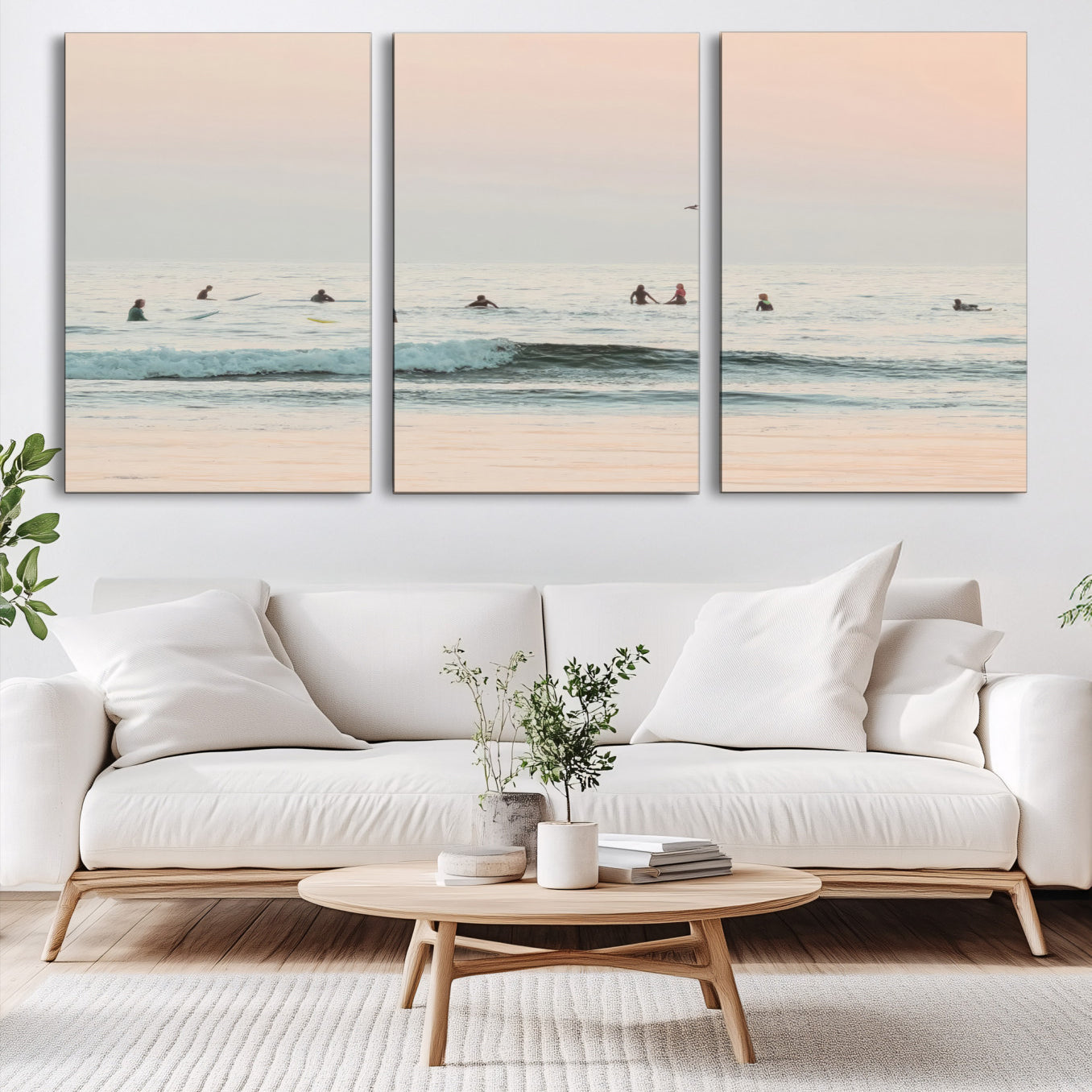 98888919-MGV-CV-60X30-3P-Pastel Ocean Wall Art Canvas Print – Framed Soft Sunset Calm Sea Coastal Minimalist Seascape Artwork for Home Office