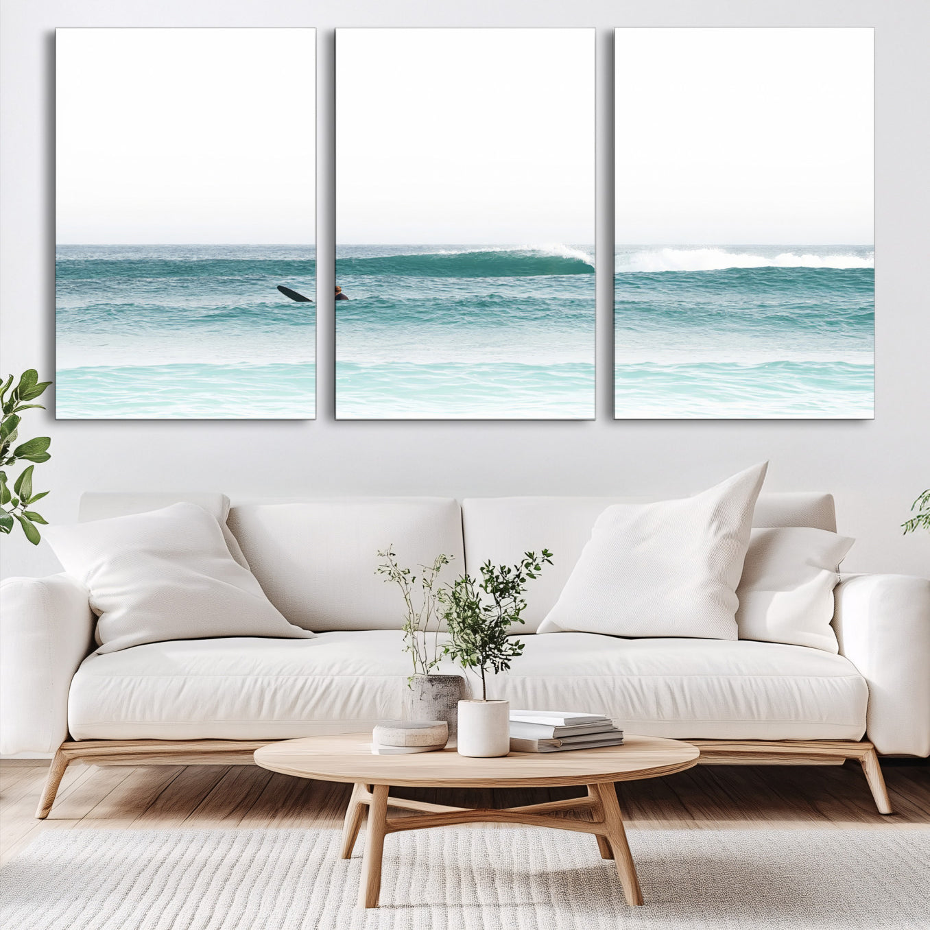56345117-MGV-CV-60X30-3P-Surfing Wall Art Canvas Print – Framed Ocean Waves Minimalist Beach Artwork for Living Room Bedroom Office, Living Room