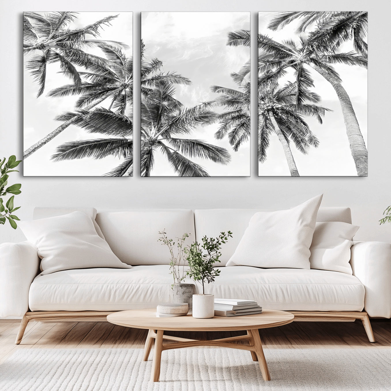 62113786-MGV-CV-36X24-Black and White Palm Wall Art Canvas Print – Monochrome Tropical Beach Minimalist Coastal Artwork for Home, Office