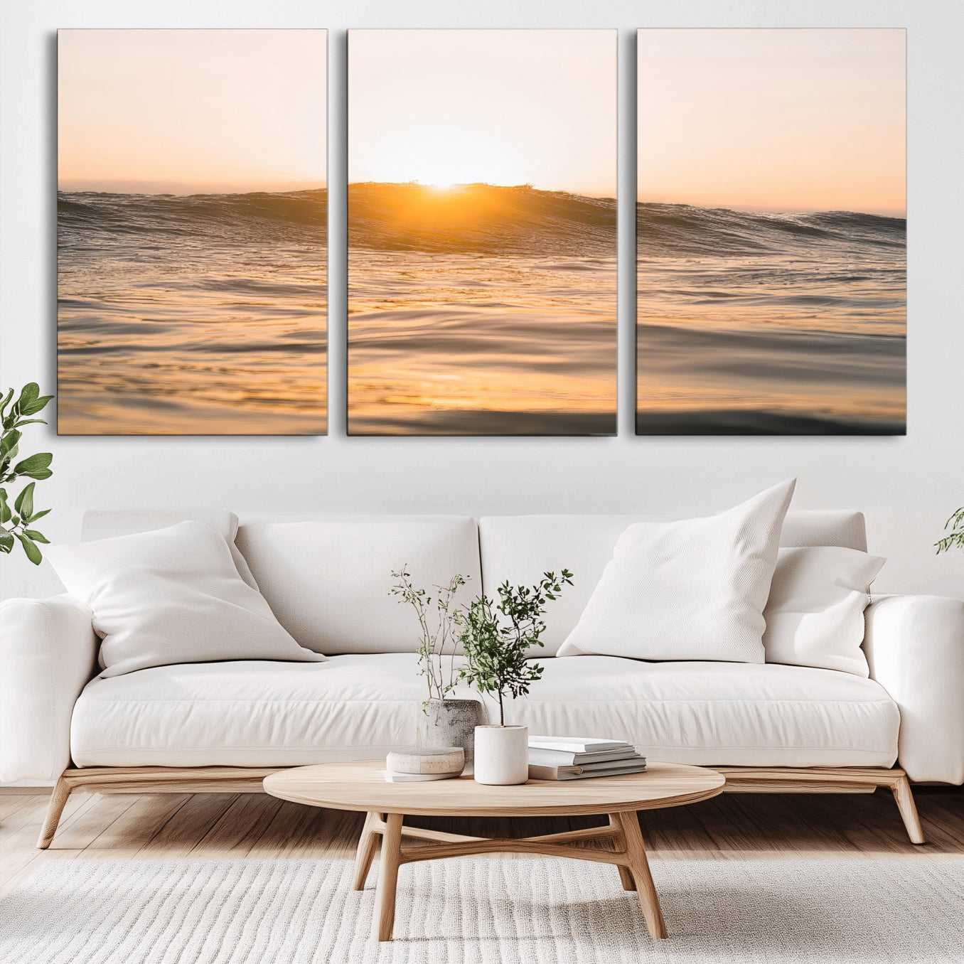 16973771-MGV-CV-36X24-Calm Water Wall Art – Framed Sunset Waves Canvas Artwork, Coastal Warm Design, Minimal Ocean Decor for Home, Office