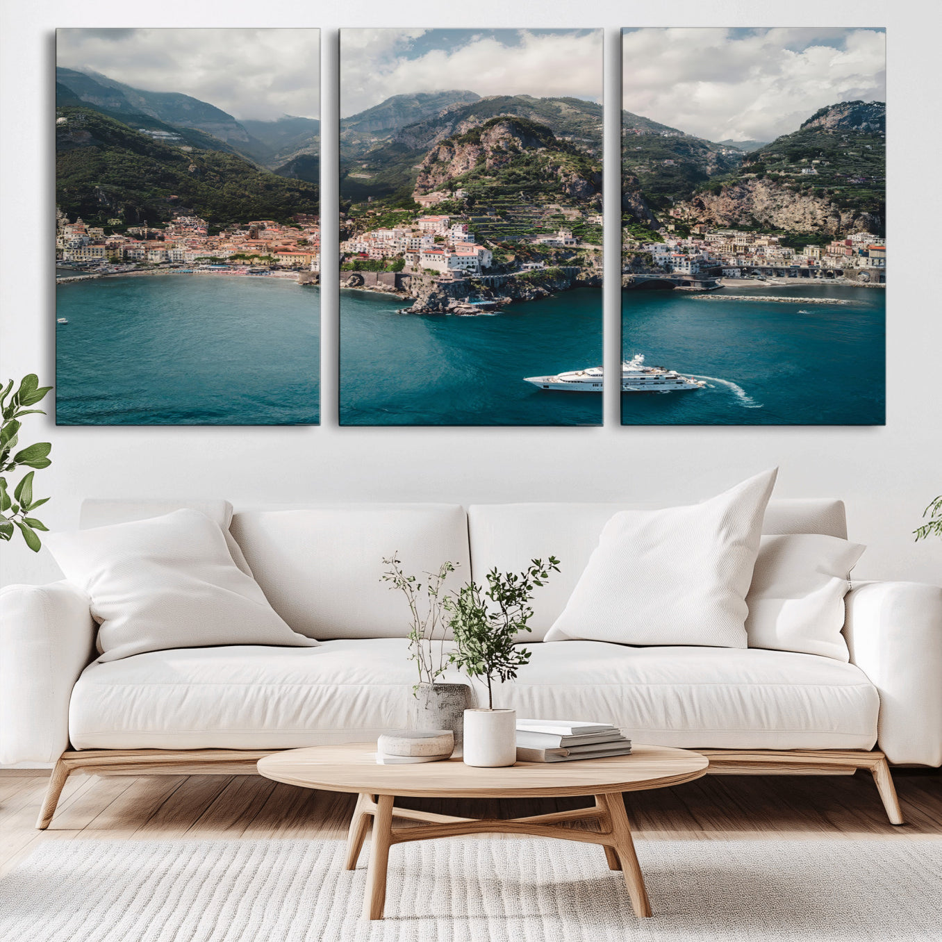 20321590-MGV-CV-36X24-Amalfi Coast Wall Art – Framed Italian Seaside Canvas Artwork, Mediterranean Landscape Design, Coastal Decor for Home, Office
