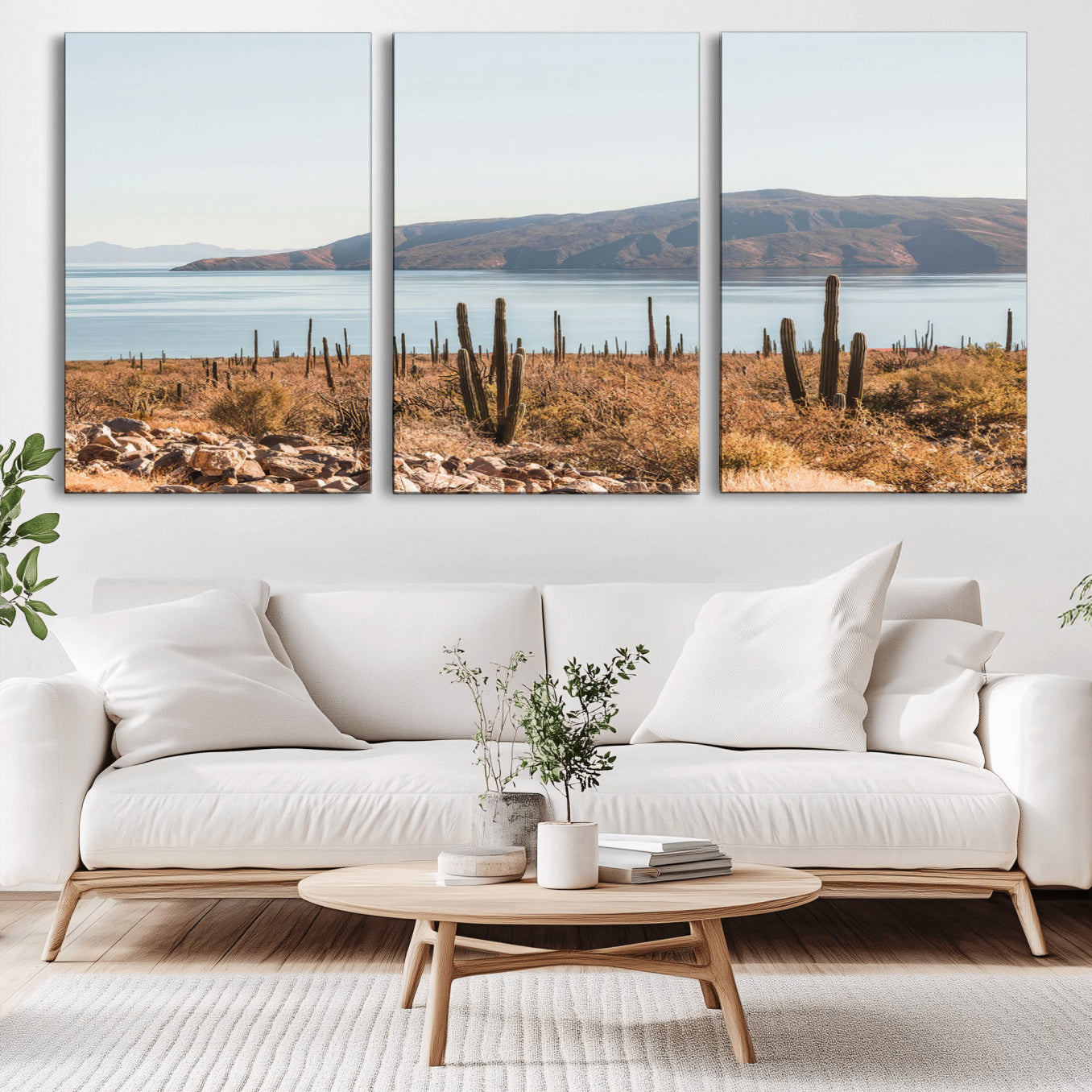 45193515-MGV-CV-36X24-Desert Lake Wall Art – Framed Cactus Mountain Canvas Artwork, Earthy Southwest Design, Rustic Nature Decor for Home, Office