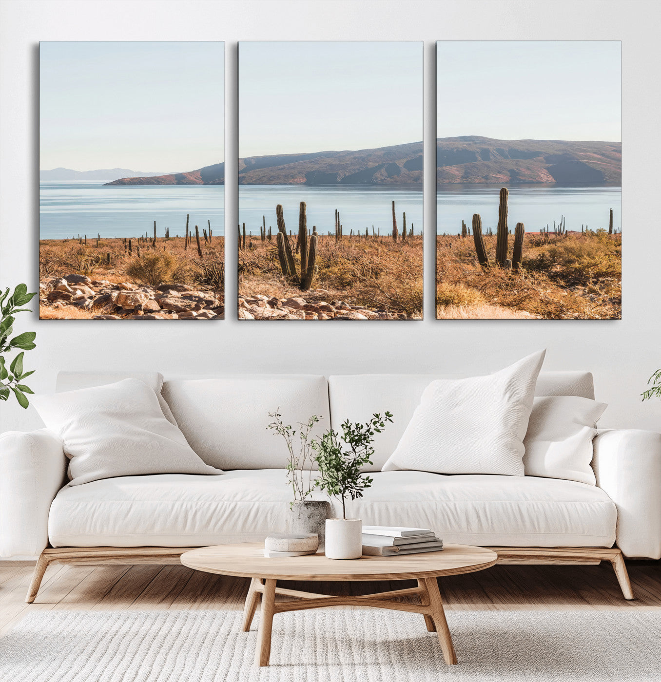 45193515-MGV-CV-36X24-Desert Lake Wall Art – Framed Cactus Mountain Canvas Artwork, Earthy Southwest Design, Rustic Nature Decor for Home, Office