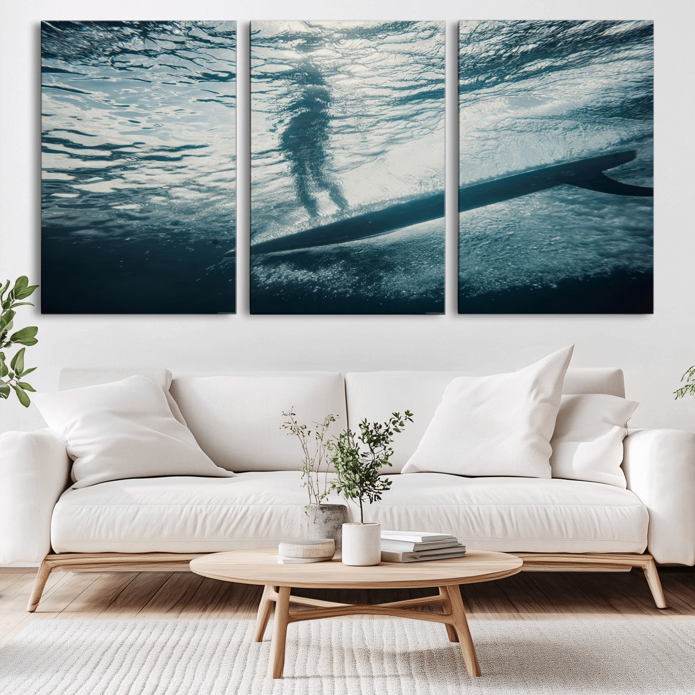 MGV-CV-60X30-3P - Submerged Surf Wall Art Canvas Print, Framed Underwater Perspective Art Picture Print, Ocean Surf Perfect Coastal Adventure Decor Artwork