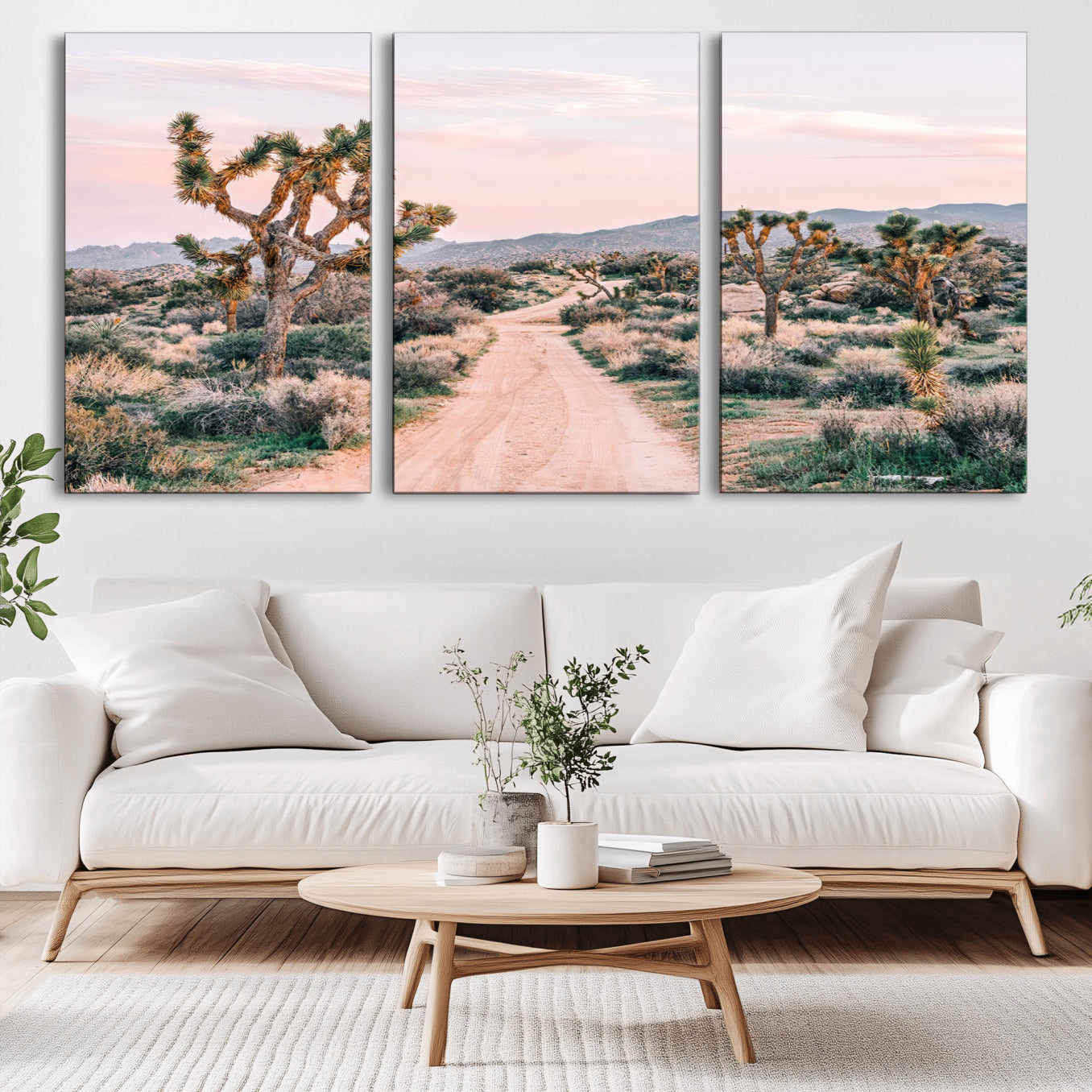 MGV-CV-60X30-3P - Desert Trail Wall Art – Canvas Print of Joshua Trees & Sunset Glow, Sandy Path Wilderness, Scenic Nature Escape Decor for Living Room, Office or Bedroom