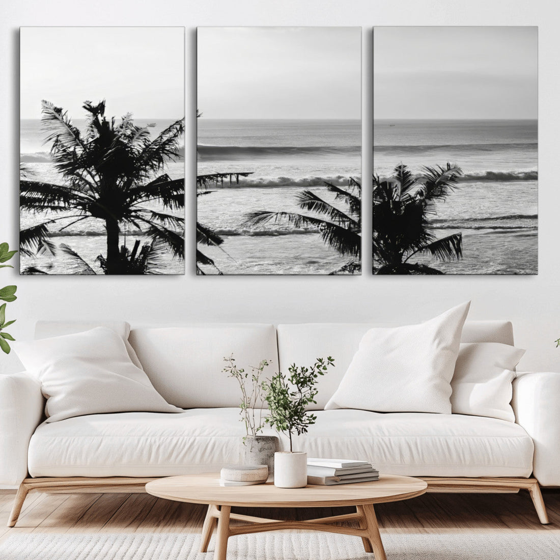 Tropical Coastline Wall Art Canvas Print, Framed Palm Trees and Ocean Waves