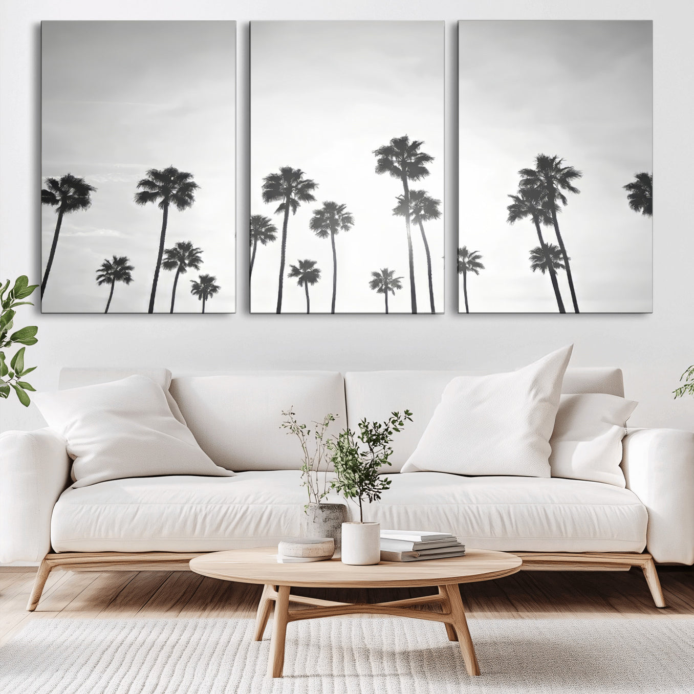 62298277-MGV-CV-36X24-Monochrome Palms Wall Art Canvas Print – Framed Minimalist Silhouetted Trees Artwork for Home, Office, Living Room