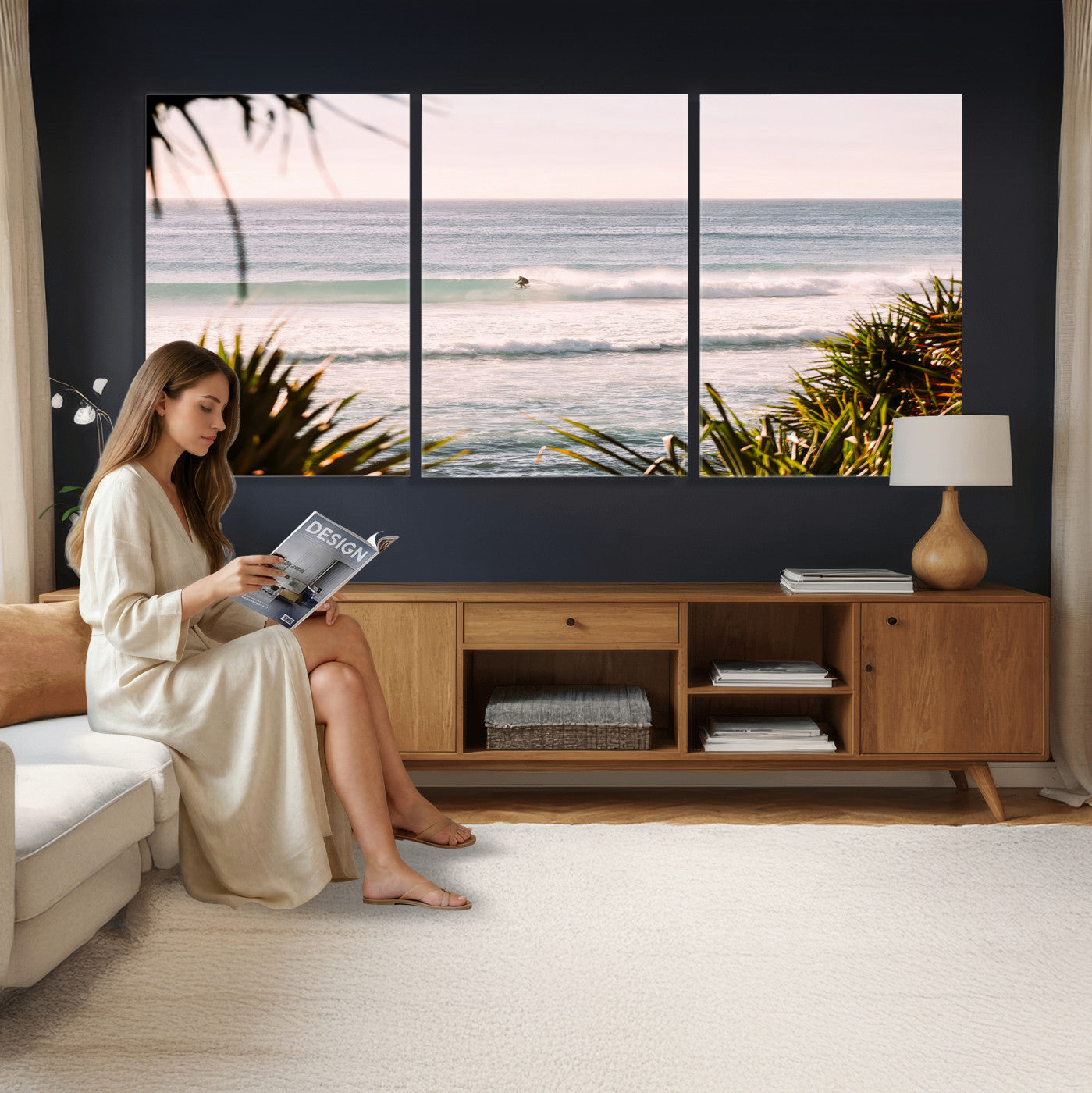 23287092-MGV-CV-36X24 - Ocean Surfer Wall Art Canvas Print | Framed Coastal Surf Art Picture Tropical Beach Artwork for Home Office