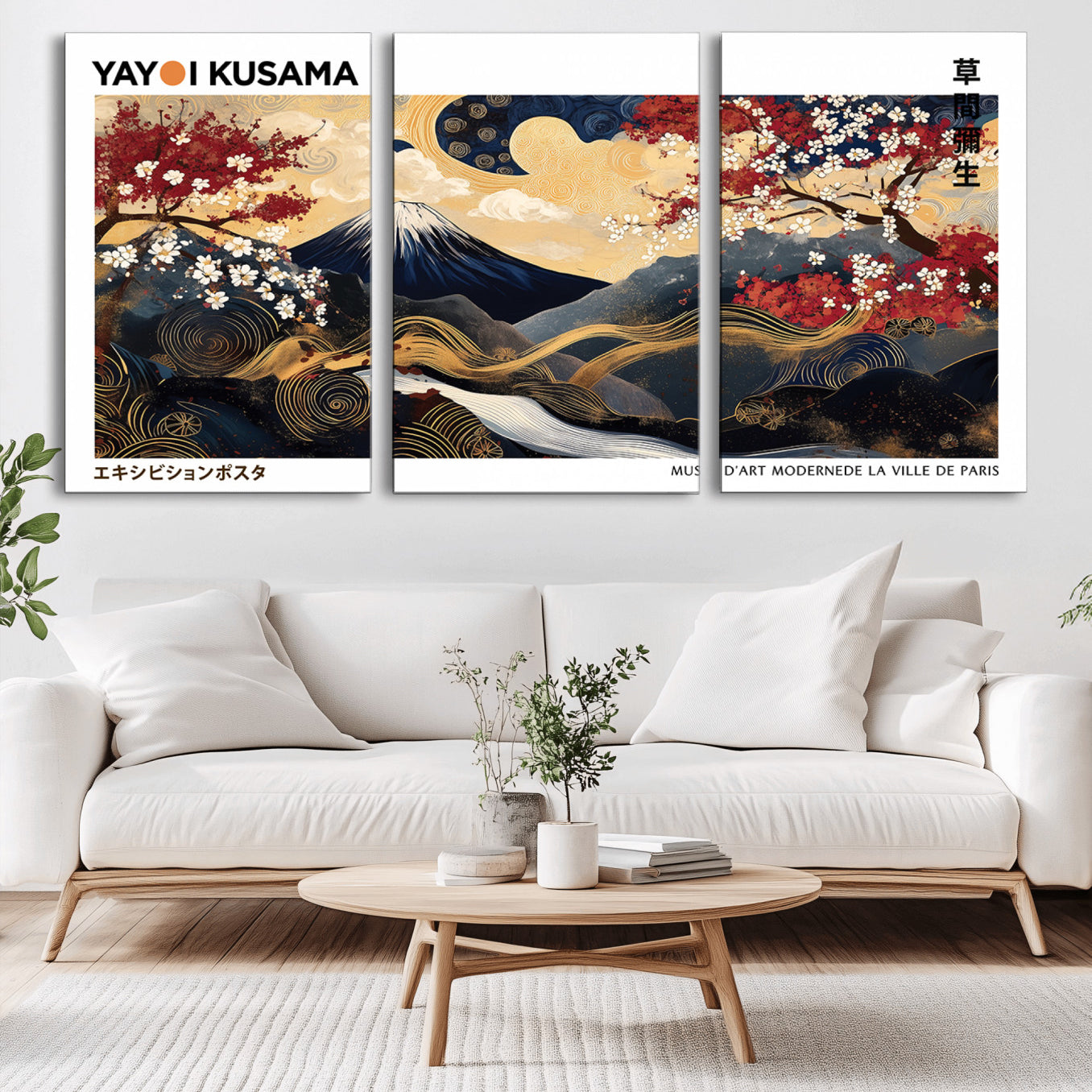 -Modern Mount Fuji Print, Yayoi Kusama Canvas Wall Art, Abstract Mount Fuji Canvas Print, Japanese