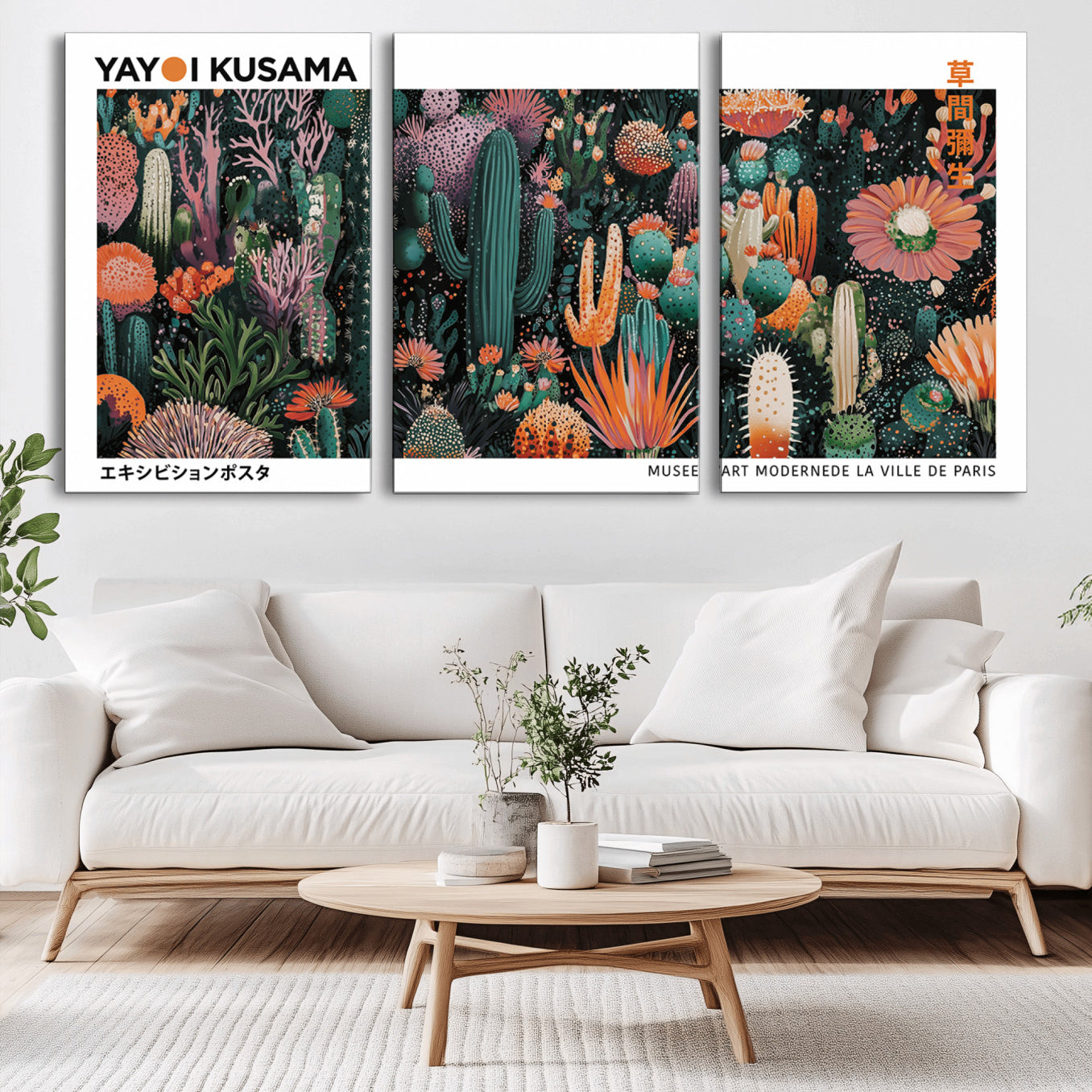 -Modern Japanese Wall Art Print, Yayoi Kusama Print Wall Decor, Abstract Mount Fuji Canvas Print,