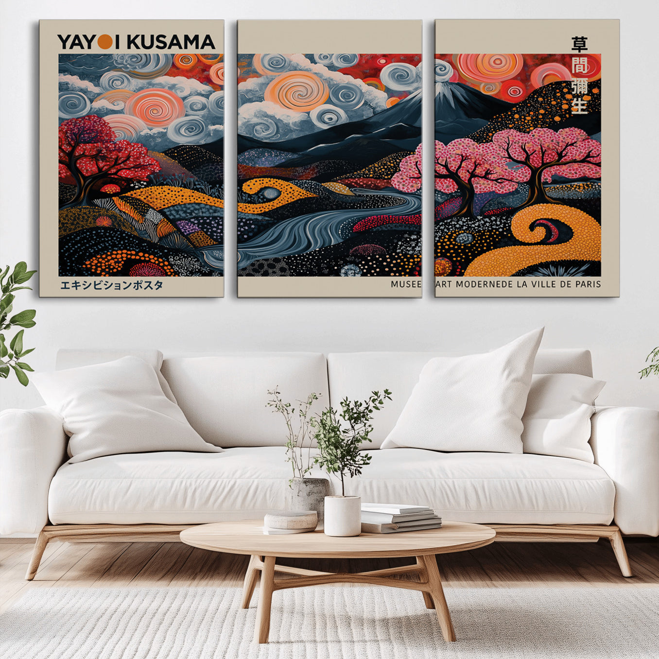 89598235-MGV-CV-36X24-Modern Japanese Wall Art Canvas Print – Framed Contemporary Yayoi Kusama Artwork for Home, Office, Living Room