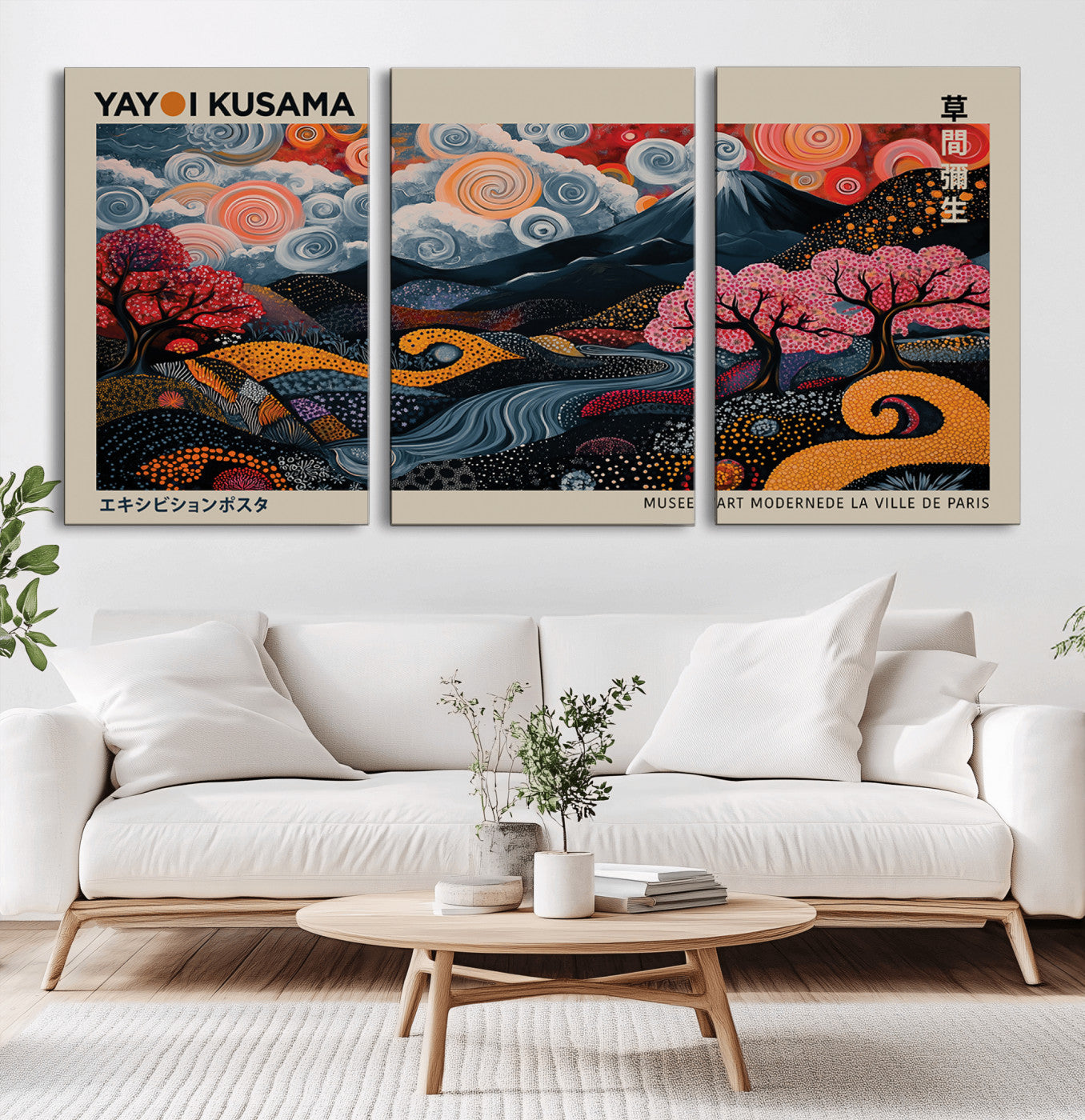 89598235-MGV-CV-36X24-Modern Japanese Wall Art Canvas Print – Framed Contemporary Yayoi Kusama Artwork for Home, Office, Living Room