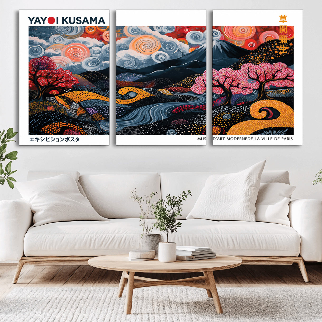 -Modern Japanese Wall Art Print Yayoi Kusama Canvas Wall Art Abstract Mount Fuji Canvas Print