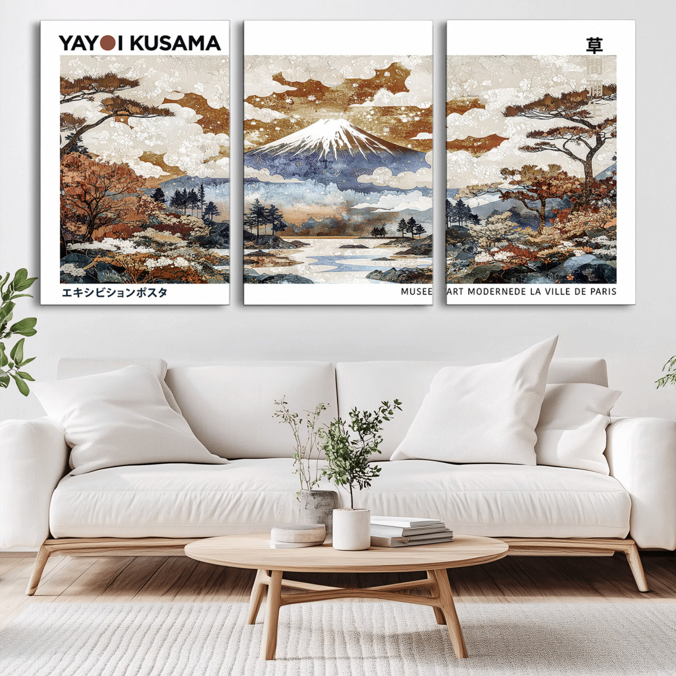-Modern Japanese Mount Fuji Canvas Print, Yayoi Kusama Canvas Wall Art, Abstract Mount Fuji Canvas