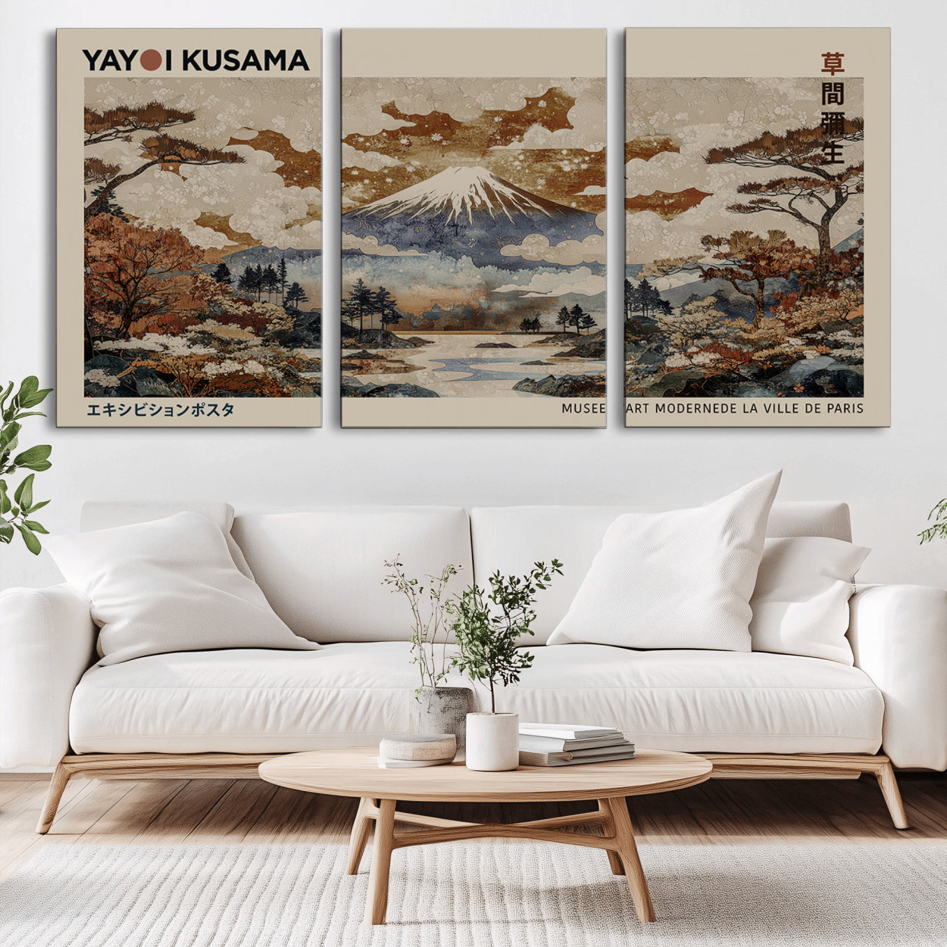 11778299-MGV-CV-36X24-Yayoi Kusama Wall Art Canvas Print – Framed Modern Japanese Abstract Mount Fuji Artwork for Home, Office, Living Room