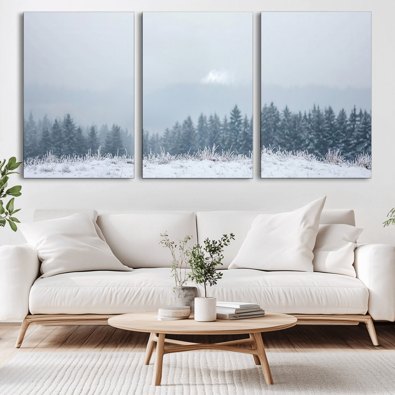 33033082-MGV-CV-36X24-Winter Forest Wall Art Canvas Print – Framed Snowy Landscape Art Picture Misty Tree Scene Artwork for Home Office