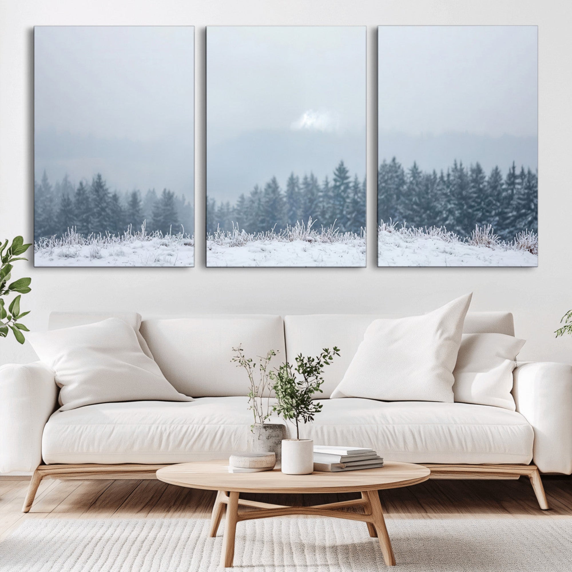 33033082-MGV-CV-36X24-Winter Forest Wall Art Canvas Print – Framed Snowy Landscape Art Picture Misty Tree Scene Artwork for Home Office