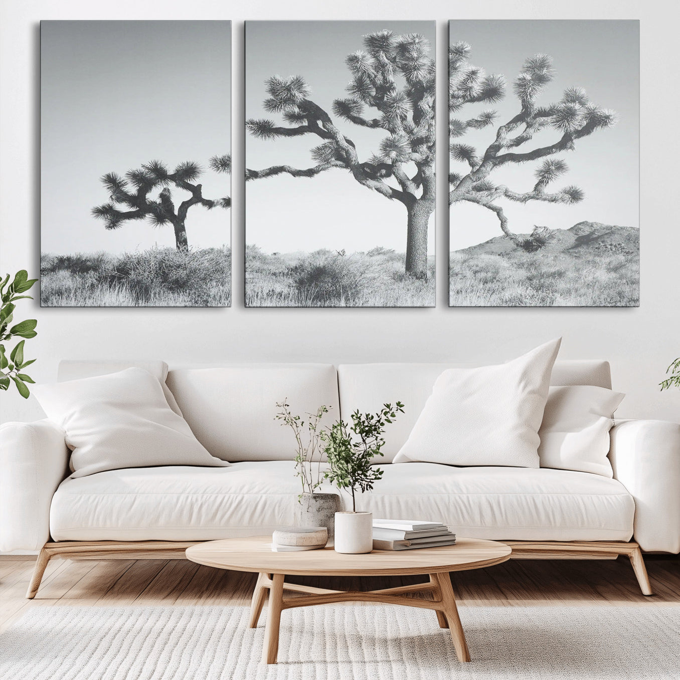 58647785-MGV-CV-36X24-Joshua Trees Wall Art Canvas Print – Framed Black White Desert Landscape Dry Grass Hills Tranquil Artwork for Home Office