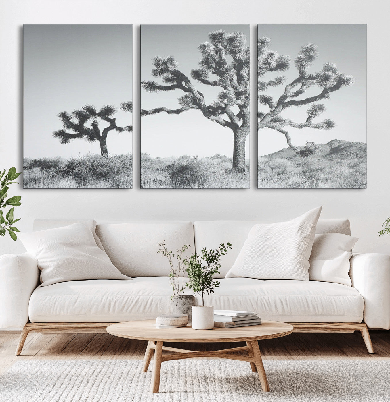 58647785-MGV-CV-36X24-Joshua Trees Wall Art Canvas Print – Framed Black White Desert Landscape Dry Grass Hills Tranquil Artwork for Home Office