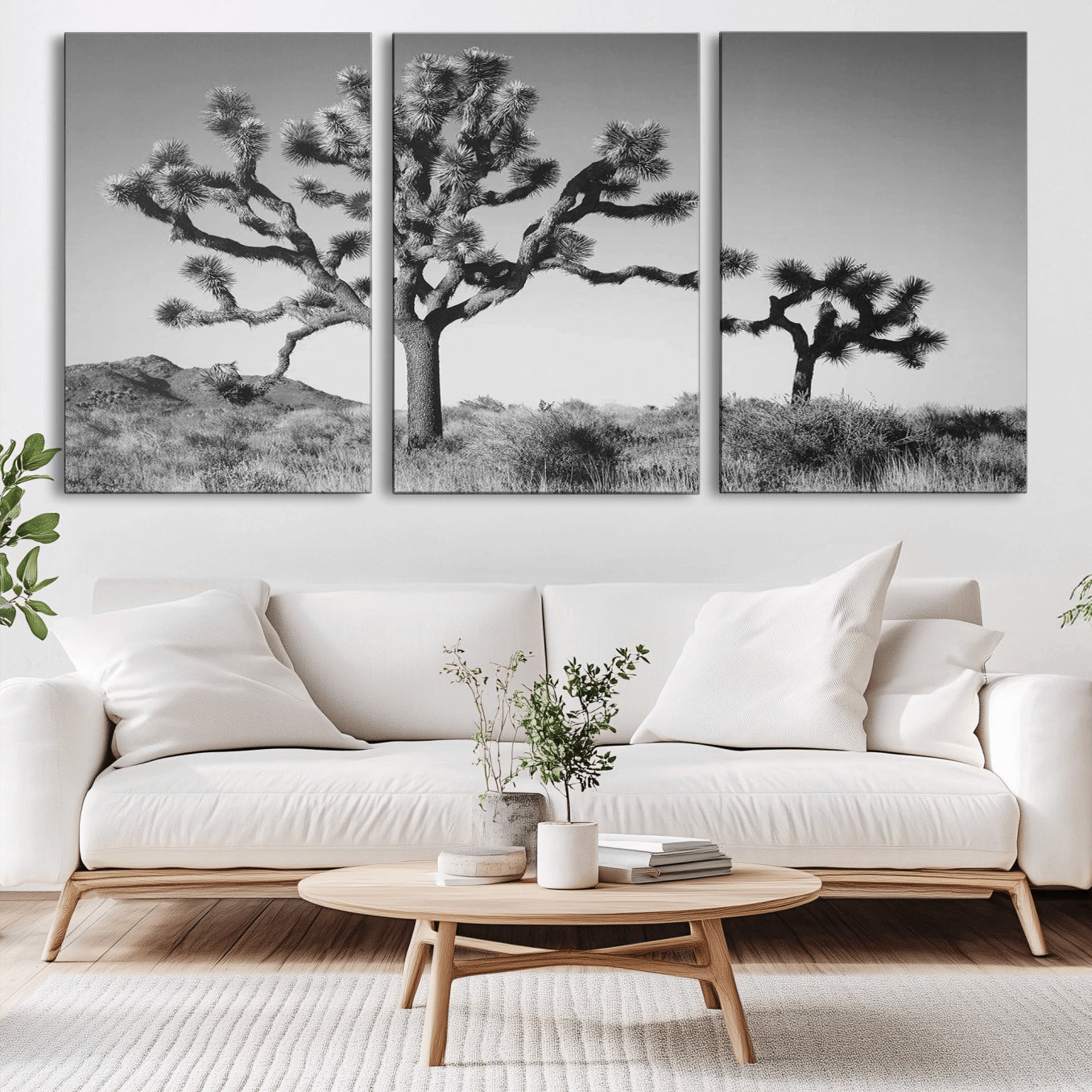 93692513-MGV-CV-36X24-Joshua Tree Wall Art Canvas Print – Framed Monochrome Desert Minimalist Nature Scene Southwestern Artwork for Home Office