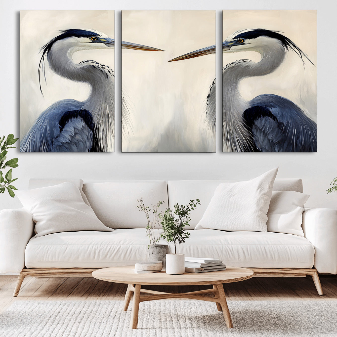 18230556-MGV-CV-36X24-Blue Heron Pair Wall Art Canvas Print – Framed Coastal Bird Tranquil Wildlife Scene Minimalist Nature Artwork for Home Office