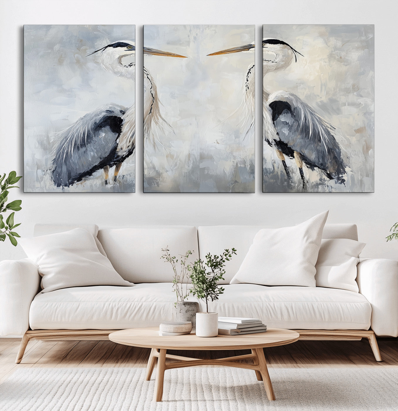 90806932-MGV-CV-36X24-Heron Wall Art Canvas Print – Framed Bird Nature Inspired Coastal Minimalist Wildlife Artwork for Home Office