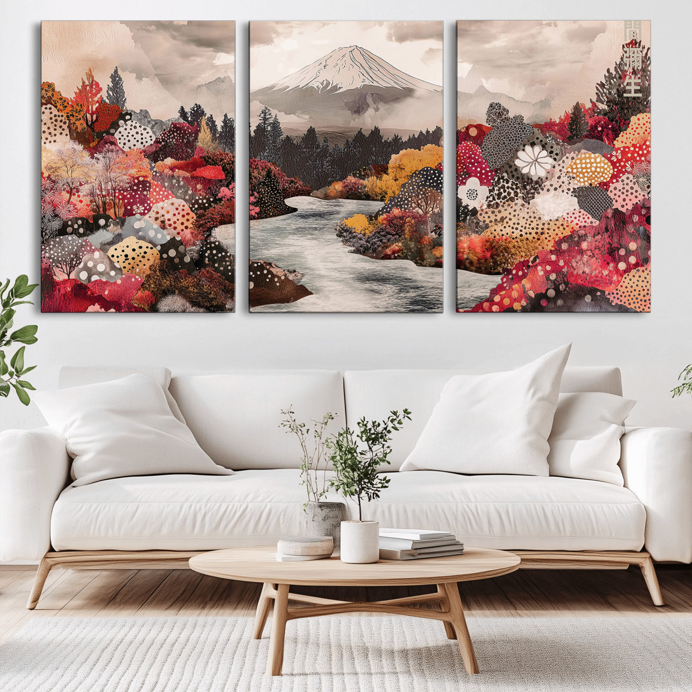 37138418-MGV-CV-36X24-Mountain Wall Art Canvas Print – Framed Autumn Forest Cottagecore Landscape Boho Nature Artwork for Home Office