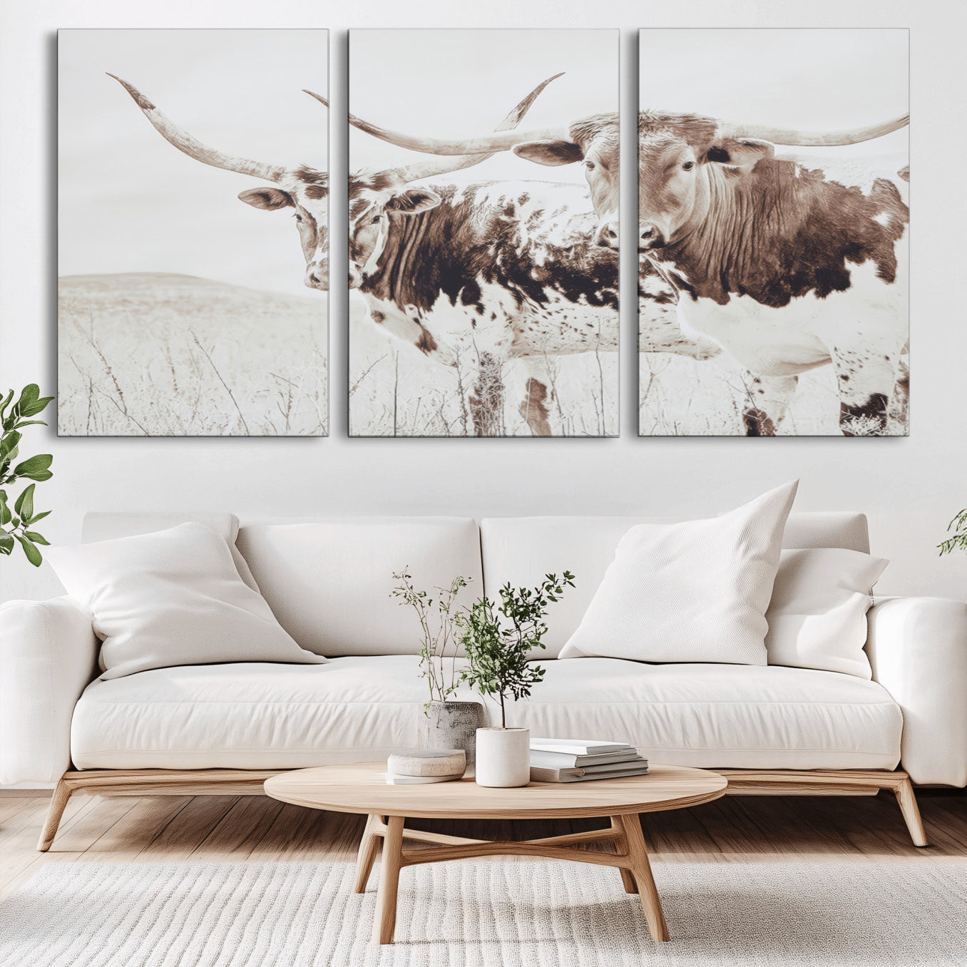 -Longhorn Wall Art Wall Art Canvas Print, Framed Western Cow Canvas Art Picture Print, Rustic Farm Decor Perfect Rustic Farmhouse Decor Artwork