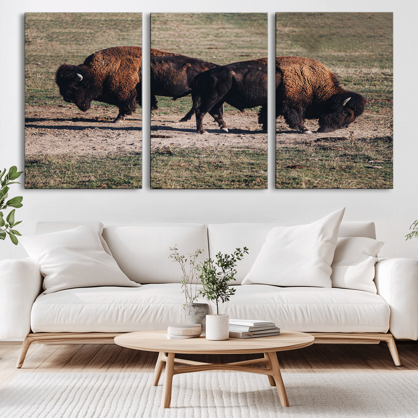 58141885-MGV-CV-36X24-Bison Wall Art Canvas Print – Framed Western Wildlife Modern Ranch Rustic Nature Scene Artwork for Home Office