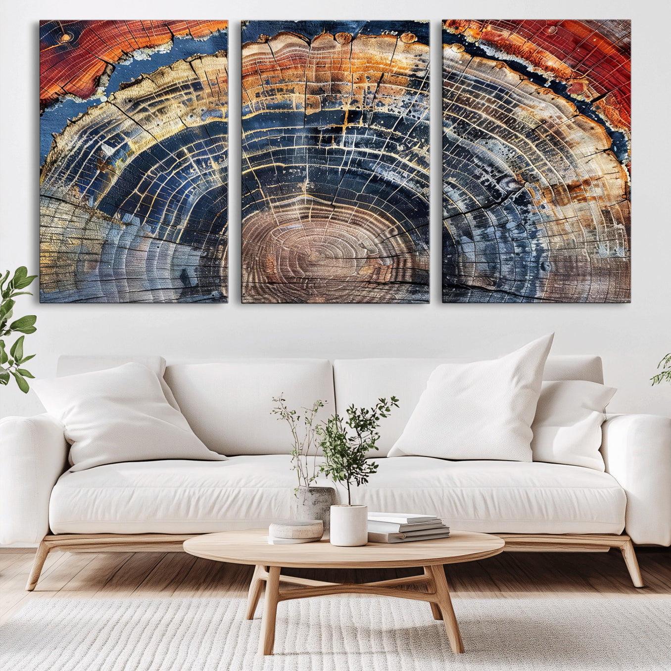 -Tree Rings Wall Art Canvas Print – Framed Petrified Wood Modern Rustic Nature Scene Artwork for Home Office