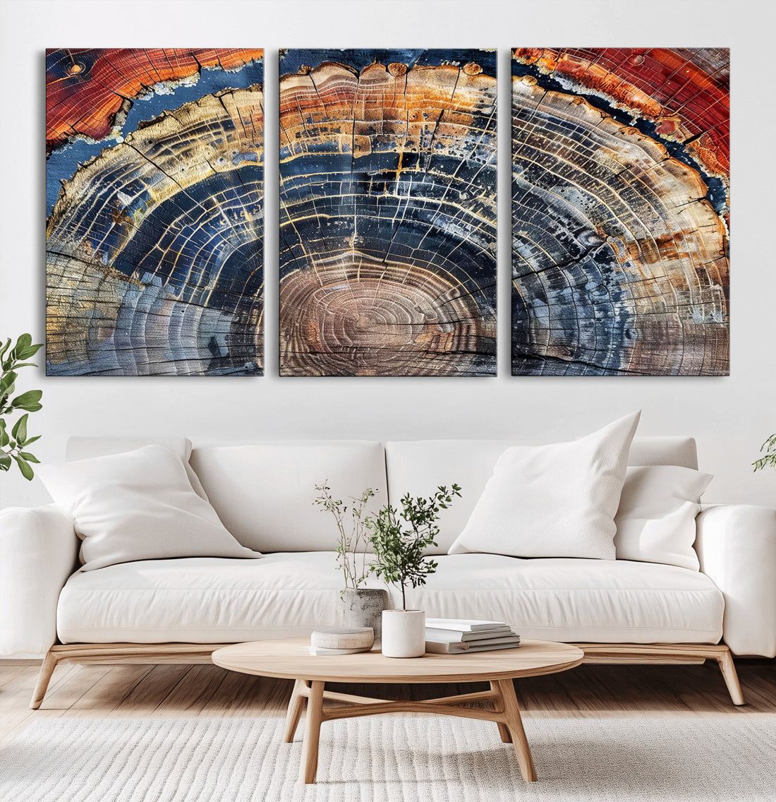 Tree Rings Wall Art Canvas Print, Framed Petrified Wood Modern Rustic