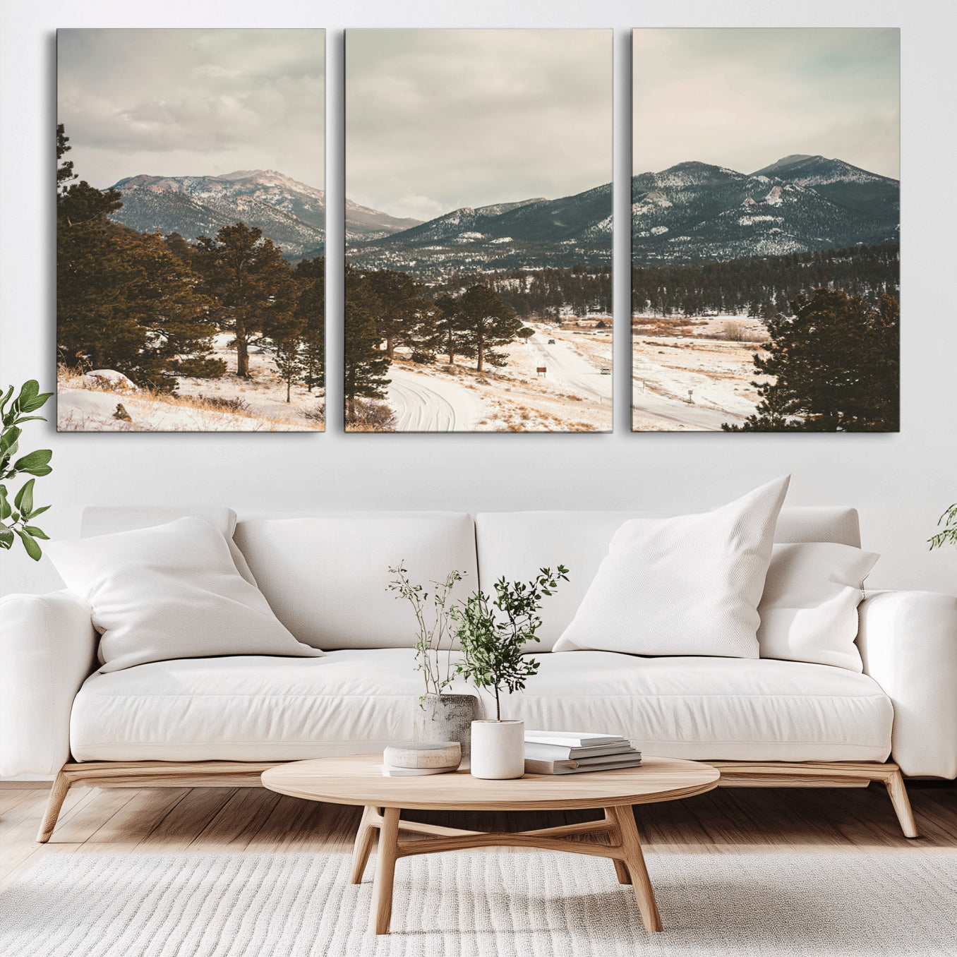 -Mountain Landscape Wall Art Canvas Print – Framed Snowy Peaks Alpine Aesthetic Rustic Winter Scene Artwork for Home Office