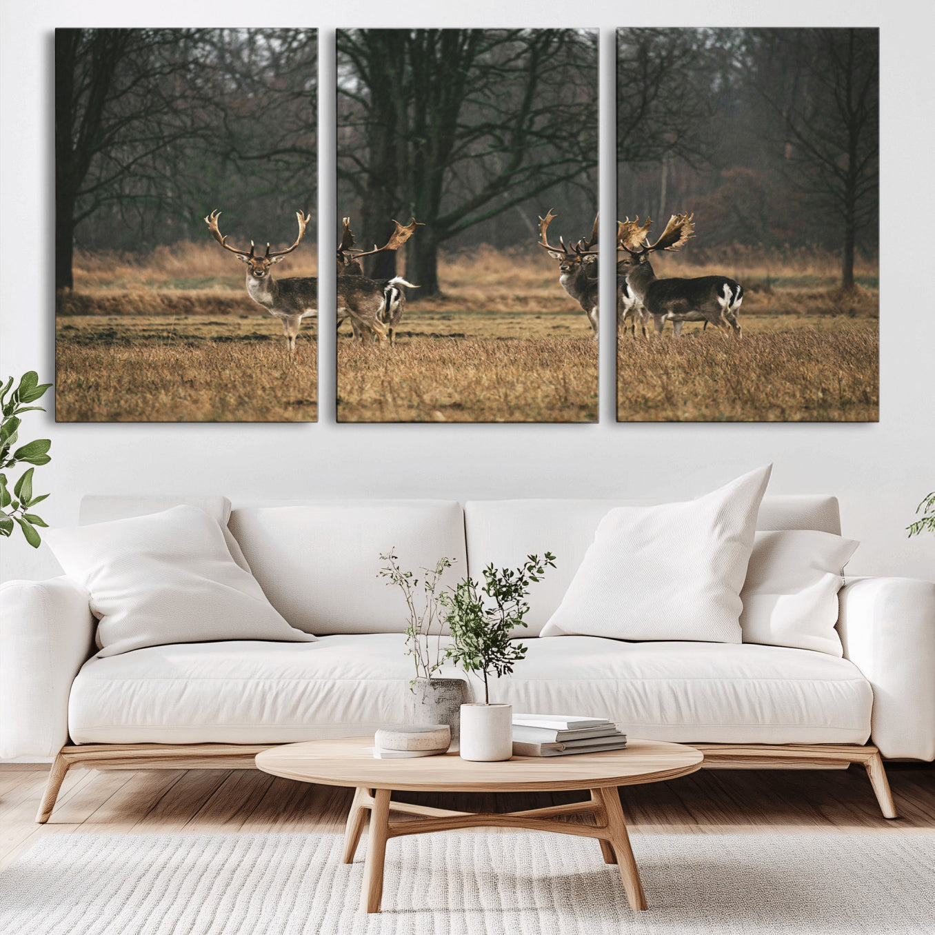 55348744-MGV-CV-36X24-Deer Wall Art Canvas Print – Framed Rustic Wildlife Stags Forest Nature Scene Artwork for Home, Office, Living Room