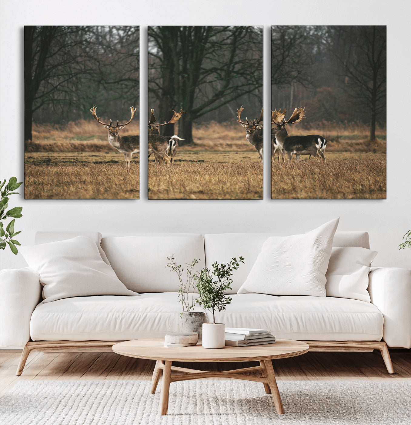 -Deer Wall Art Canvas Print – Framed Rustic Wildlife Stags Forest Nature Scene Artwork for Home, Office, Living Room