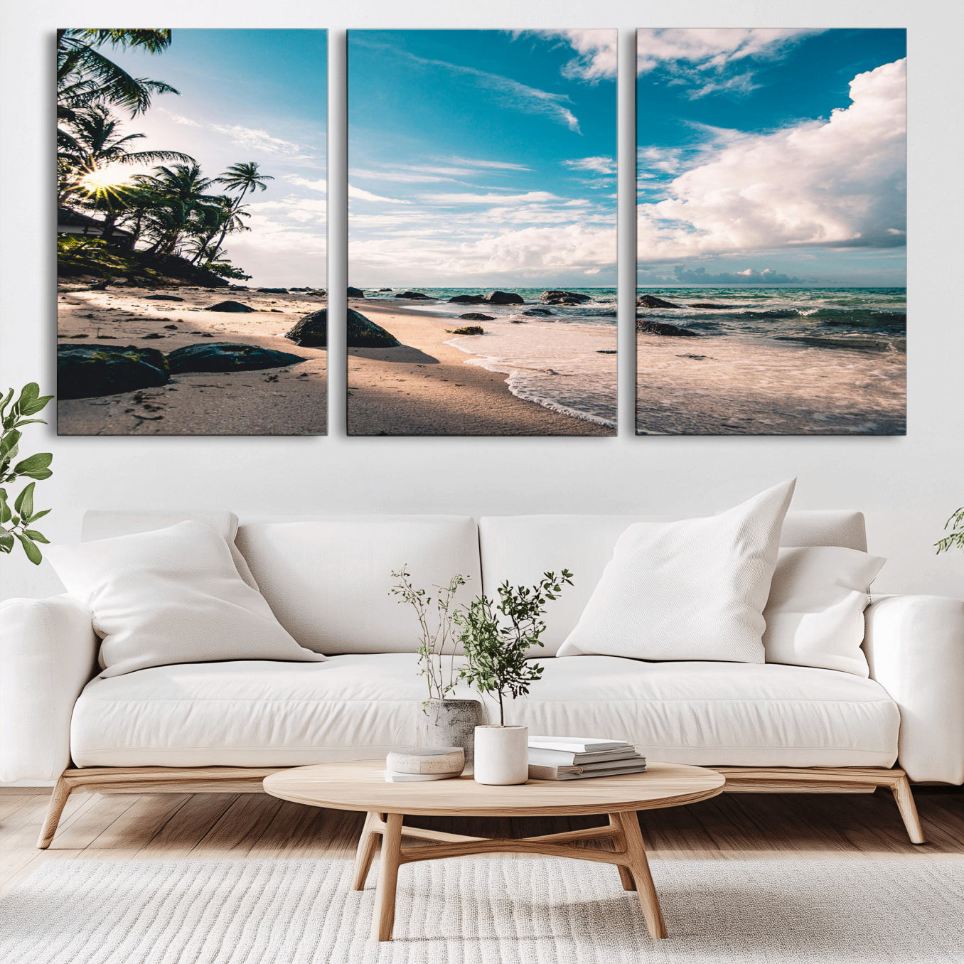 95301406-MGV-CV-36X24-Tropical Beach Wall Art Canvas Print – Framed Ocean Waves Relaxing Seascape Coastal Nature Scene Artwork for Home Office