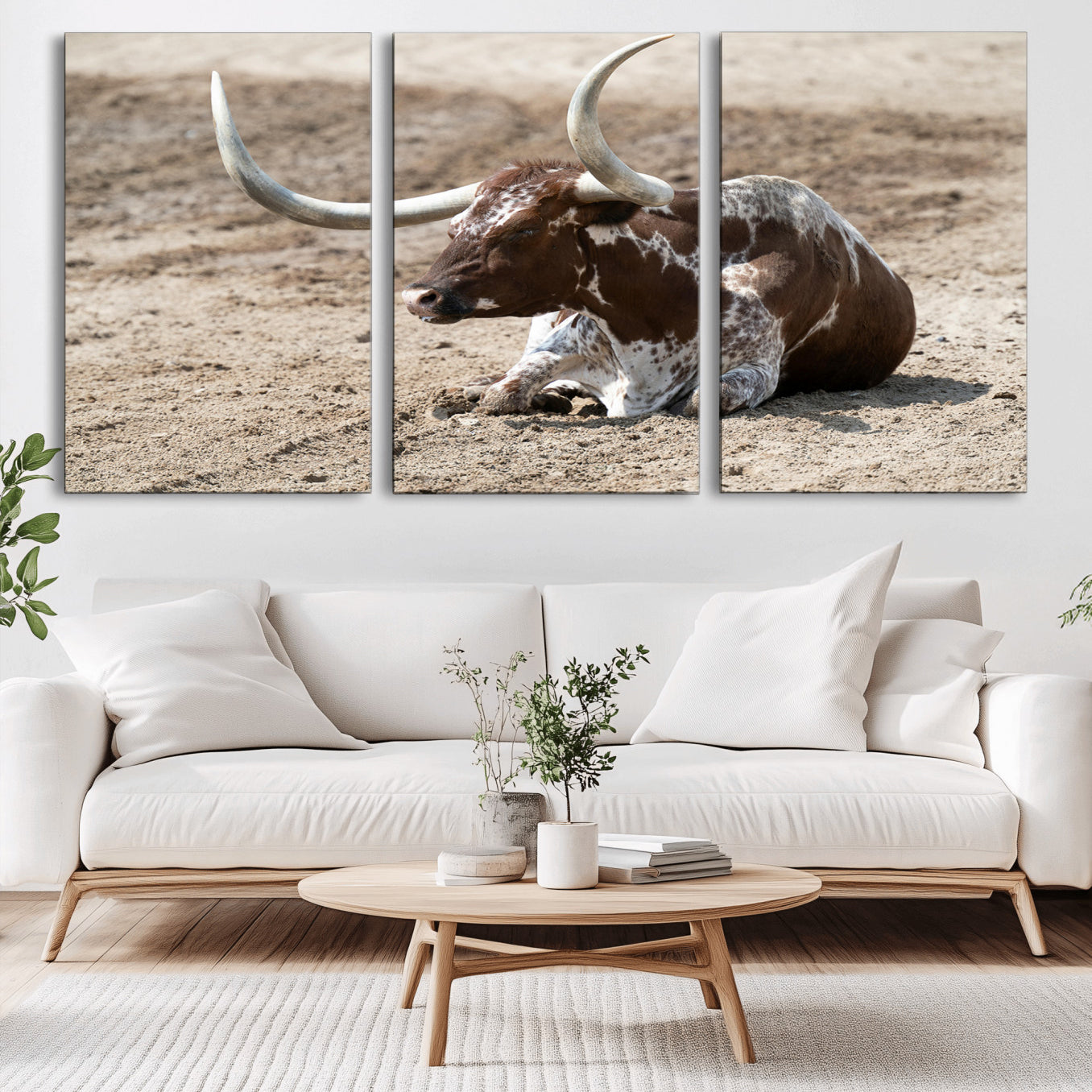 76549210-MGV-CV-36X24-Texas Longhorn Wall Art Canvas Print – Framed Country Living Farmhouse Rustic Cattle Scene Artwork for Home Office